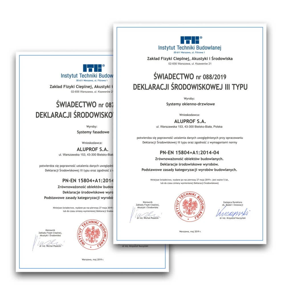 Kolejne certyfikaty środowiskowe EPD dla Aluprof SA.